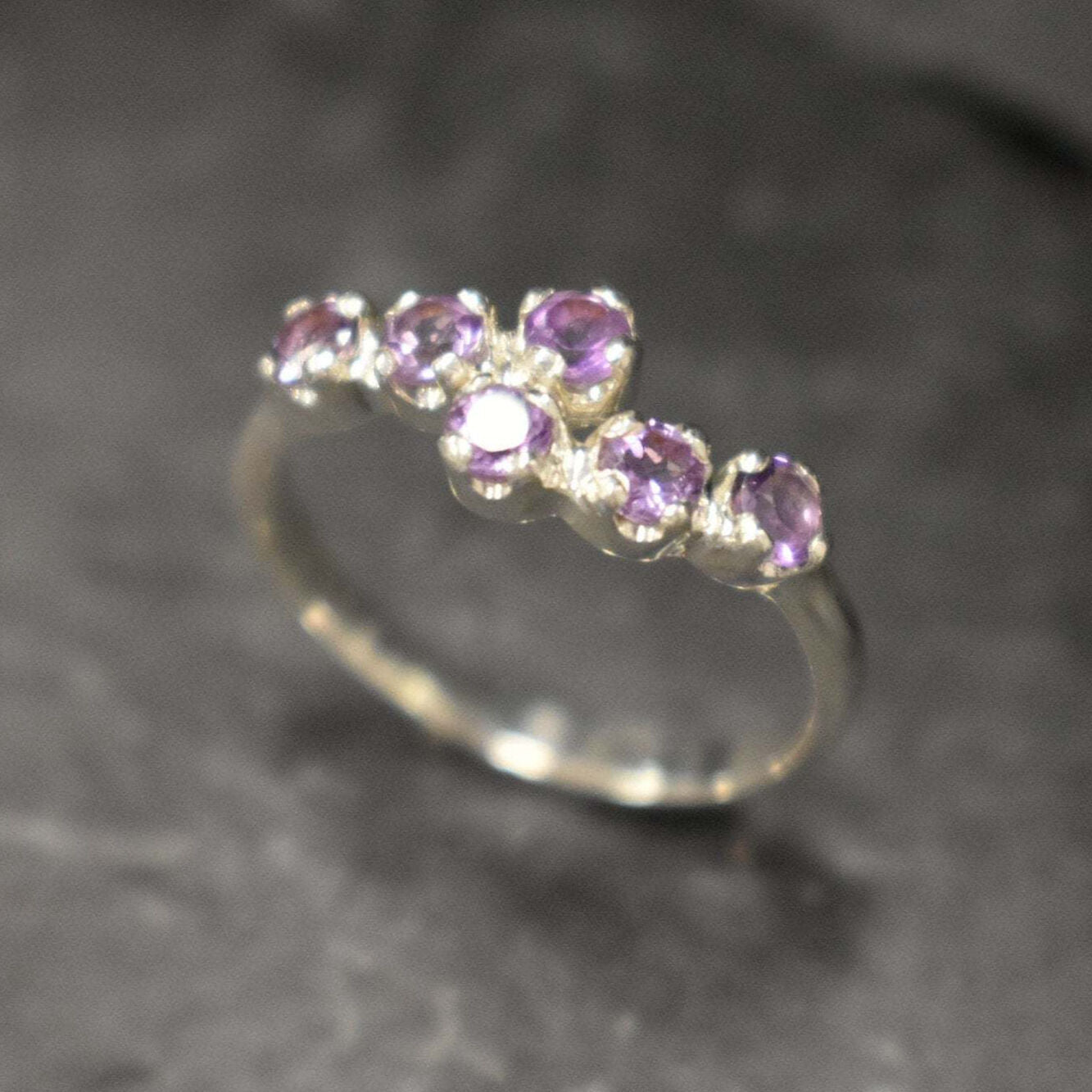 Amethyst Band, Natural Amethyst, February Birthstone, Asymmetric Ring, Purple Diamond Ring, Amethyst Ring, Dainty Ring, Solid Silver Ring