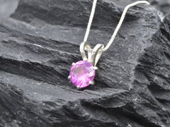 Pink Stone Pendant - Dainty Alexandrite Necklace, Pink Solitaire Pendant