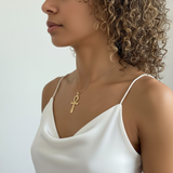 Stunning Gold Ankh Pendant in 18k Gold Vermeil, perfect for adding a touch of elegance to any outfit or special gift occasions.