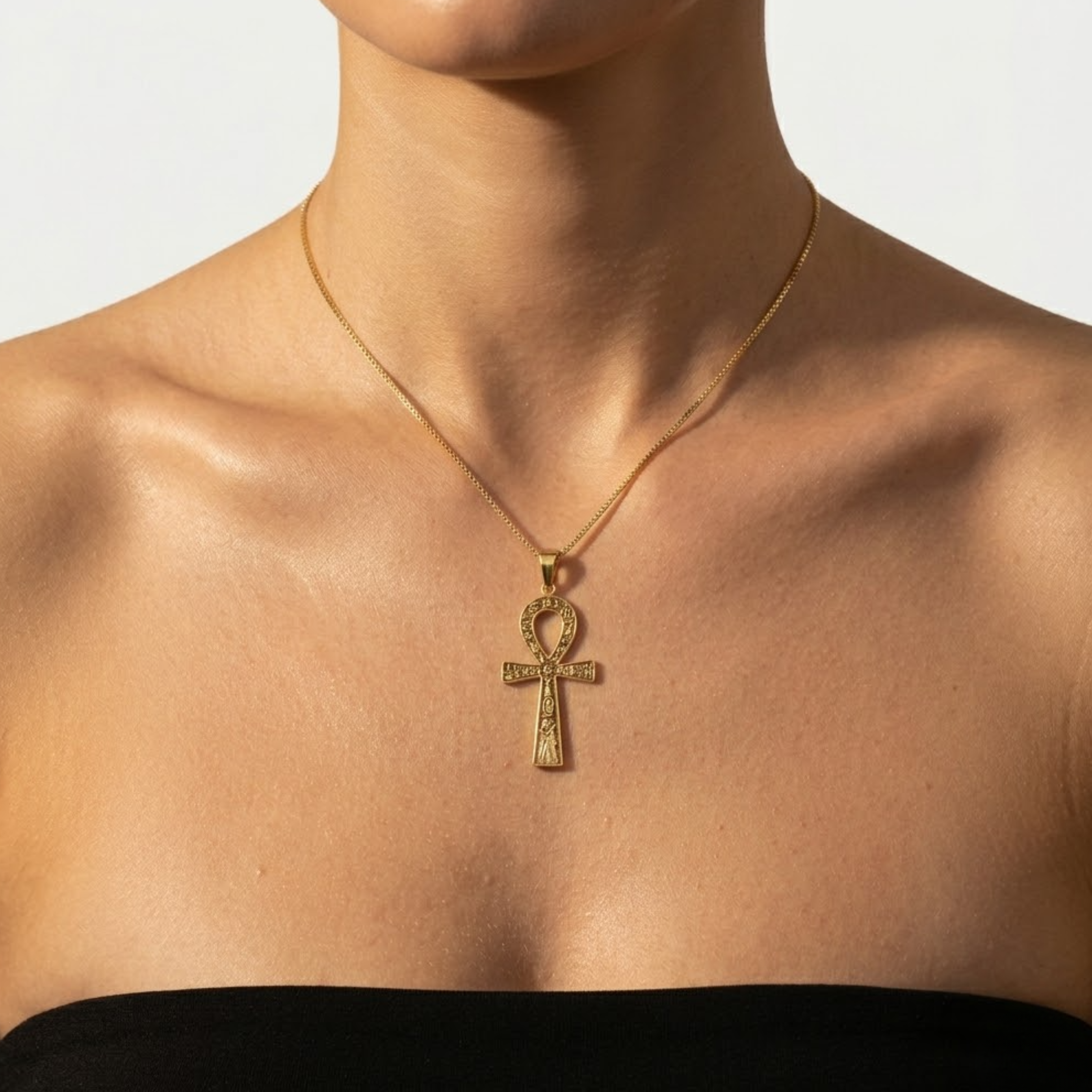 Gold Ankh Pendant with intricate details, crafted in 18k Gold Vermeil. A timeless piece for any occasion or gift-giving.