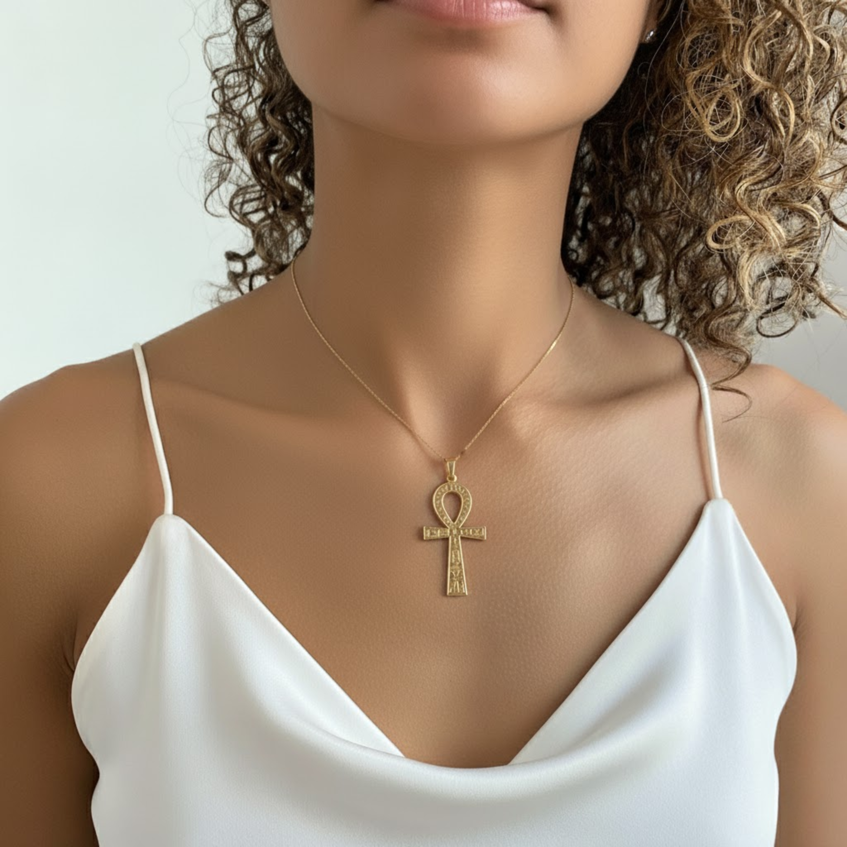 Gold Ankh Pendant with intricate details, crafted in 18k Gold Vermeil. A timeless piece for any occasion or gift-giving.