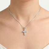 Natural Moonstone Pendant - Dainty Cross Necklace - June Birthstone Pendant