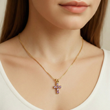 Purple Cross Pendant - Gold Amethyst Necklace - February Birthstone Necklace