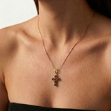 Garnet Cross Pendant - Gold Garnet Necklace - Small Cross Necklace