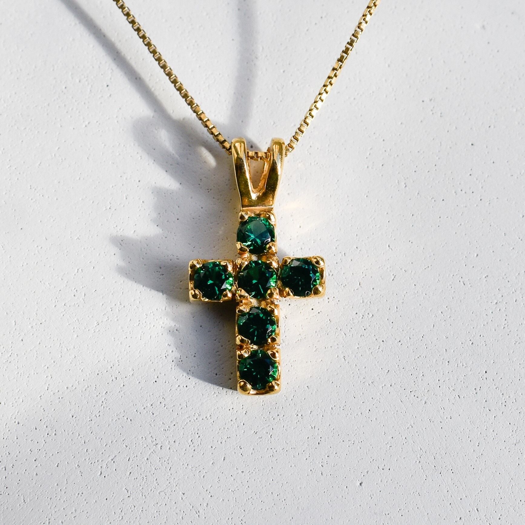 Created Emerald Pendant made in 18k Gold Vermeil with Round Created Green Emerald in Prong setting, May Birthstone gift idea, symbolizes, ideal for everyday wear and perfect for birthday gifting and special occasions.