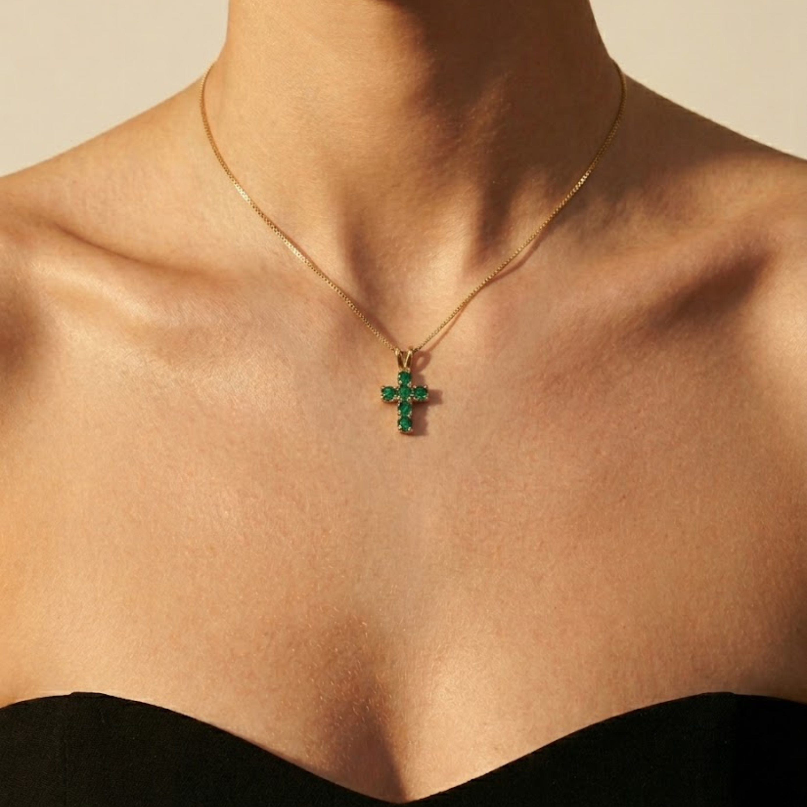 Elegant 18k Gold Vermeil Emerald Pendant featuring a round Created Green Emerald, perfect for May birthdays and special occasions.