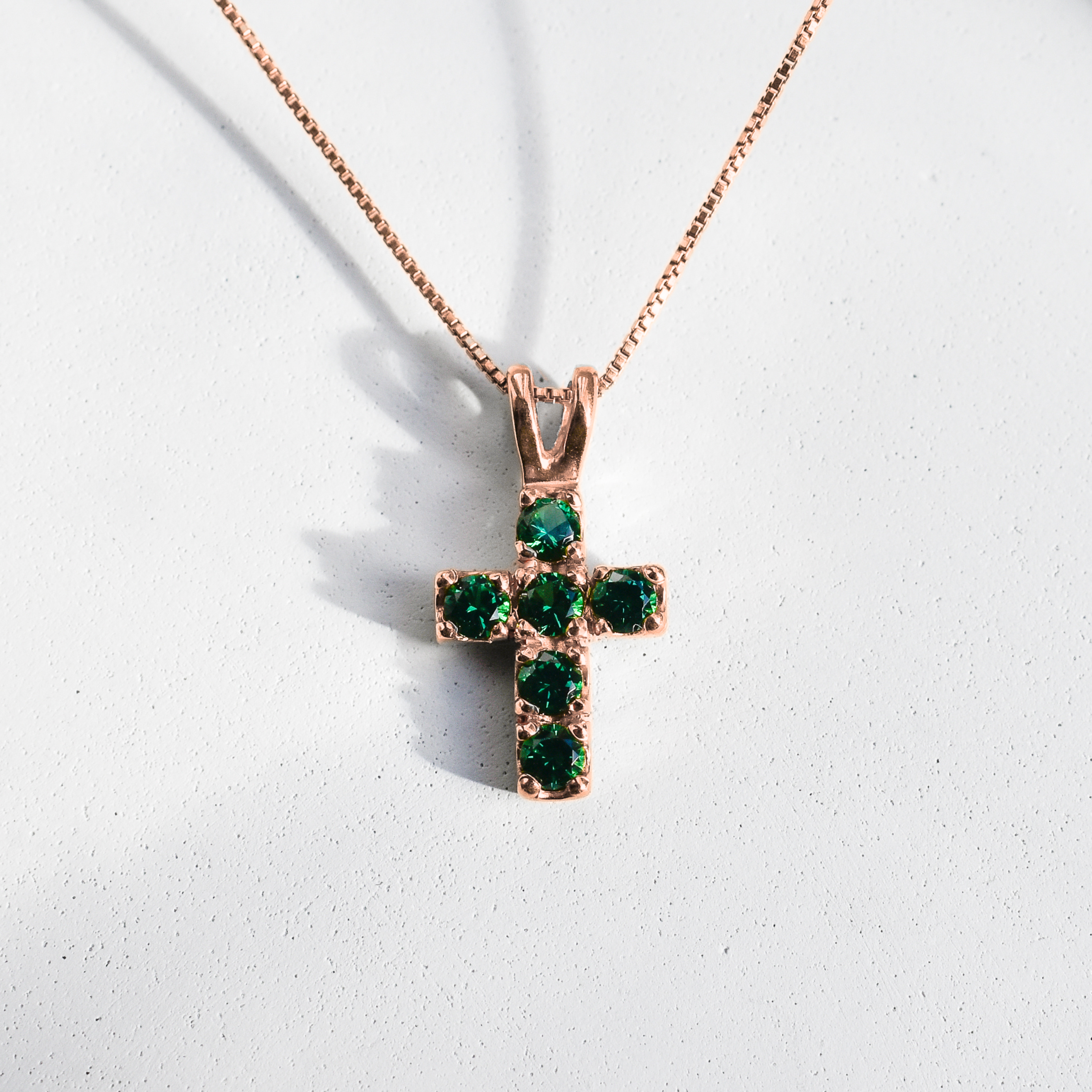 Created Emerald Pendant made in Rose Gold Vermeil with Round Created Green Emerald in Prong setting, May Birthstone gift idea, symbolizes, ideal for everyday wear and perfect for birthday gifting and special occasions.
