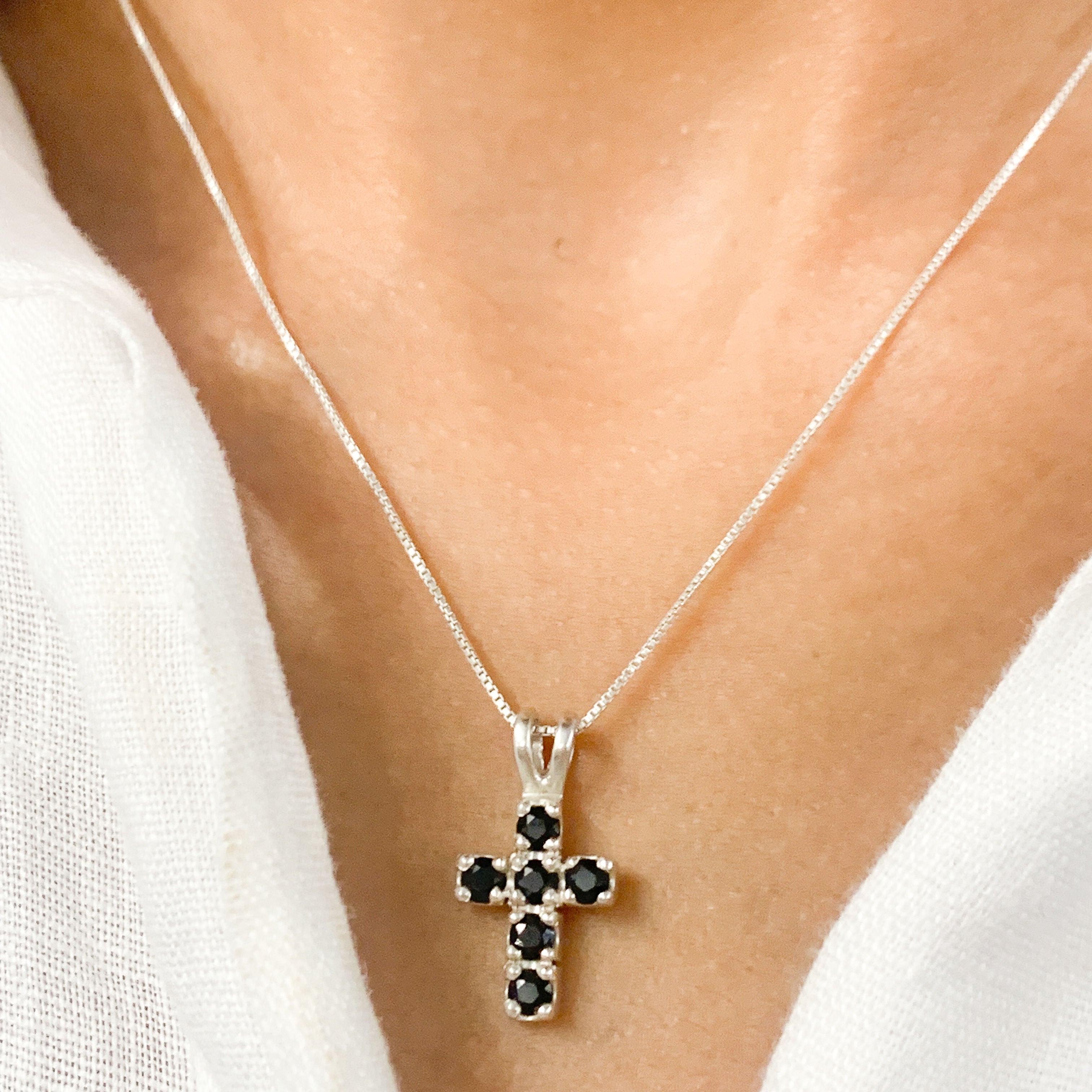 Sapphire Cross Pendant in 925 Sterling Silver - Elegant blue cross necklace for everyday elegance and special moments.