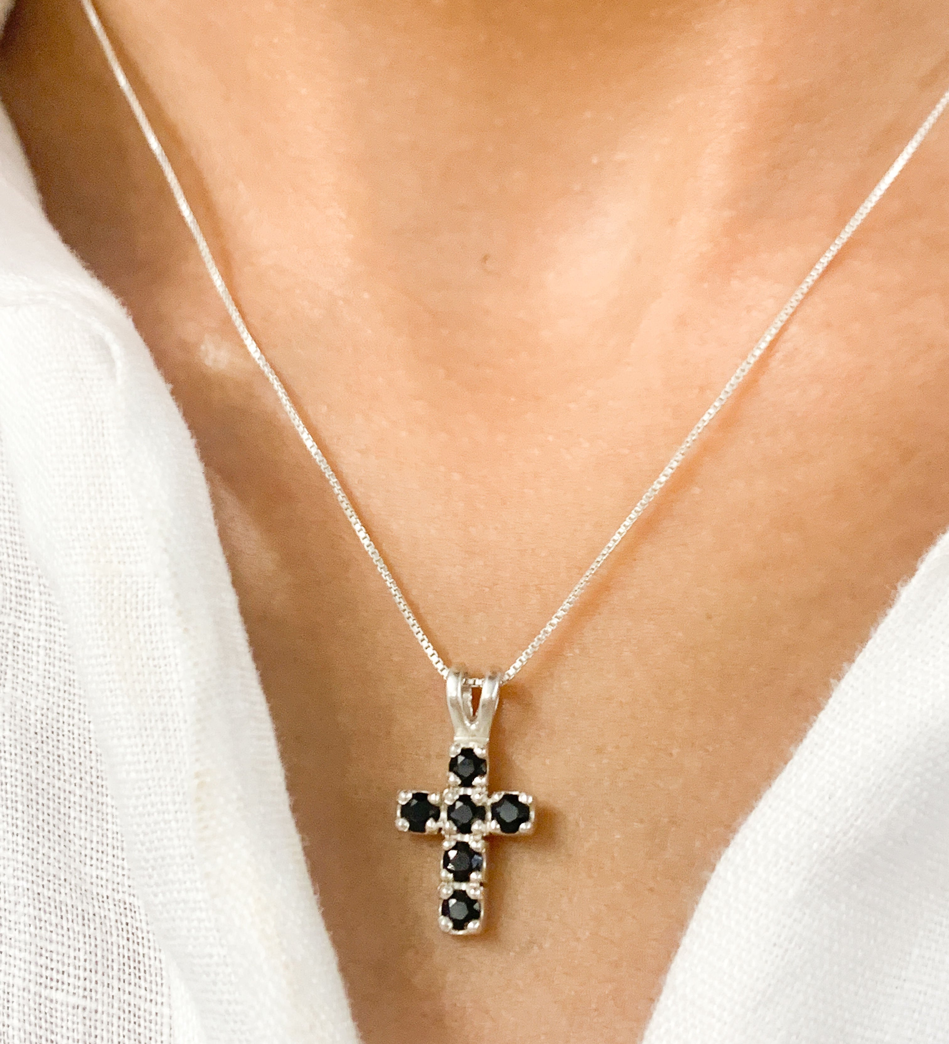 Sapphire Cross Pendant in 925 Sterling Silver - Elegant blue cross necklace for everyday elegance and special moments.