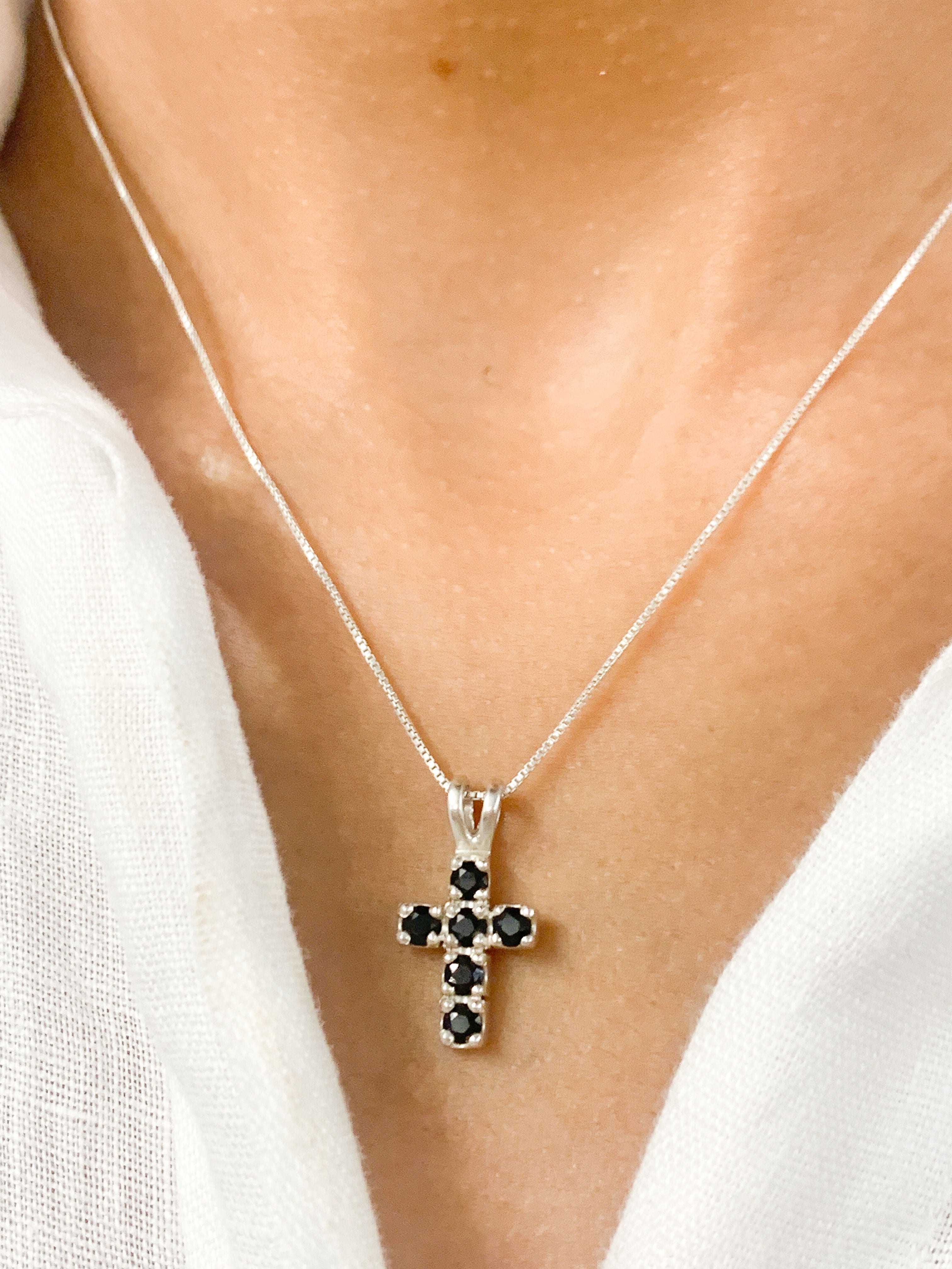 Sapphire Cross Pendant in 925 Sterling Silver - Elegant blue cross necklace for everyday elegance and special moments.