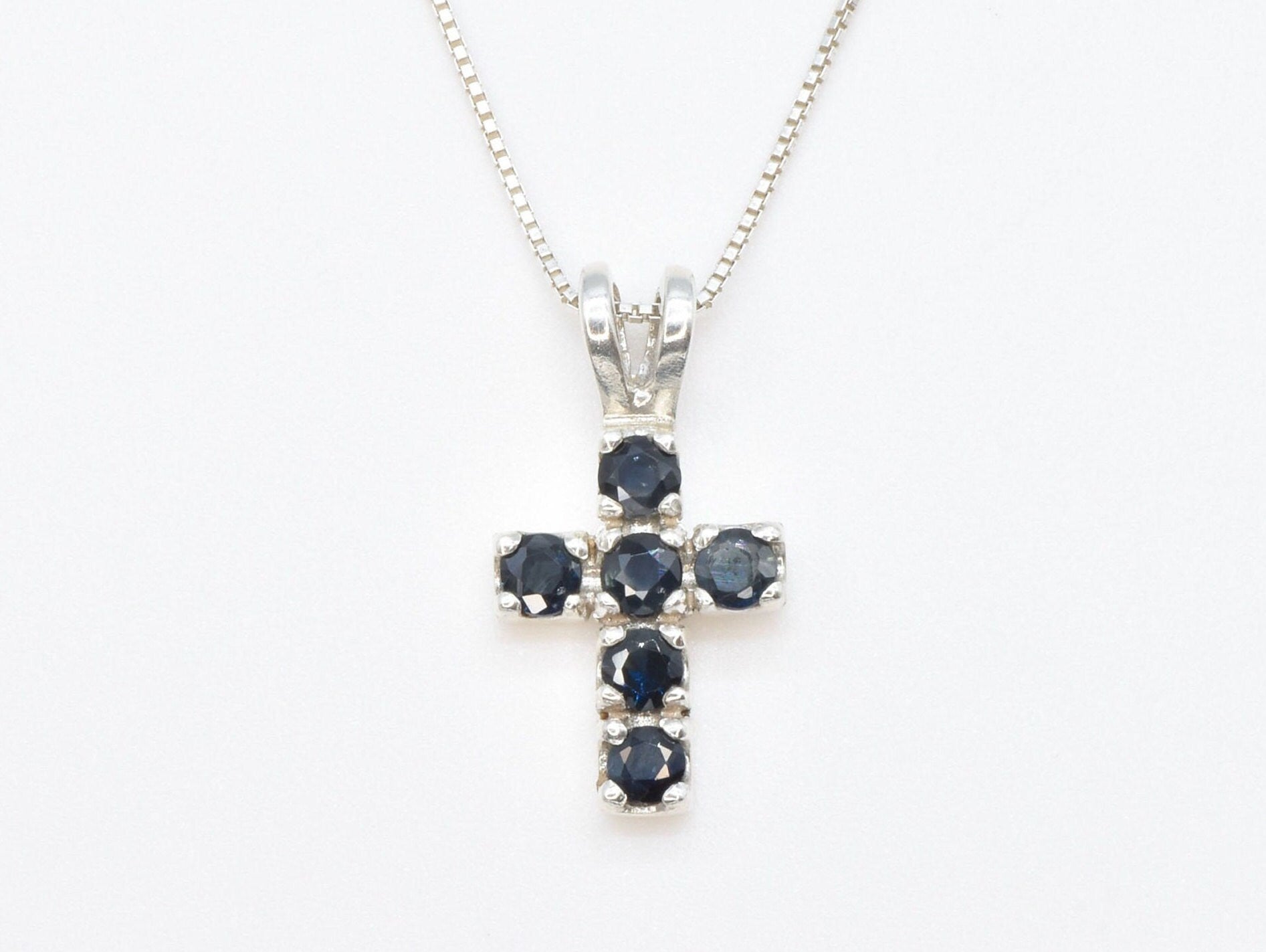 Sapphire Cross Pendant - Blue Cross Necklace - Natural Sapphire Necklace made in 925 Sterling Silver. Ideal for everyday wear and perfect for birthday gifting and special occasions.