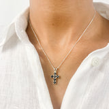 Sapphire Cross Pendant in 925 Sterling Silver - A timeless blue cross necklace, perfect for layering or as a thoughtful gift.