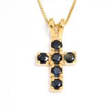 Sapphire Cross Pendant - Blue Cross Necklace - Natural Sapphire Necklace