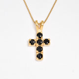 Onyx Cross Pendant - Silver Cross Necklace - Black Cross Necklace