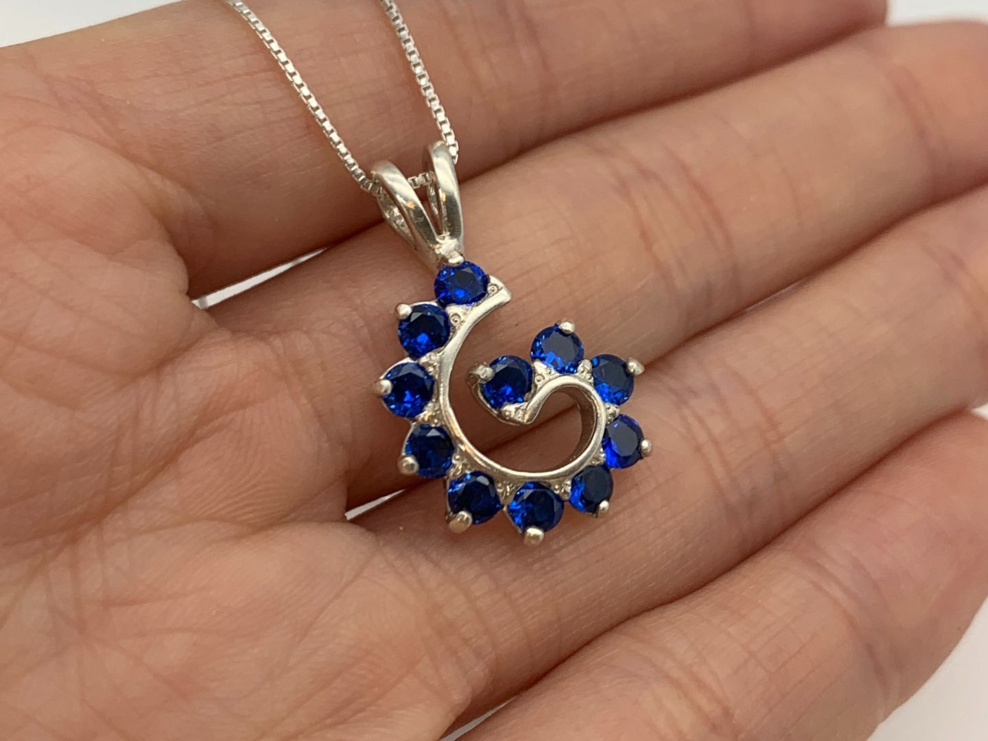 Elegant Sapphire Pendant in 925 Sterling Silver, featuring a Round Created Blue Sapphire, perfect for birthday gifts and occasions.