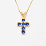 Blue Sapphire Cross Pendant - Created Sapphire Necklace, Silver Cross Chain