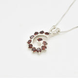 Silver Garnet Pendant - Red Spiral Necklace - Garnet Swirl Necklace