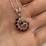 Silver Garnet Pendant - Red Spiral Necklace - Garnet Swirl Necklace