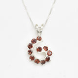 Silver Garnet Pendant - Red Spiral Necklace - Garnet Swirl Necklace