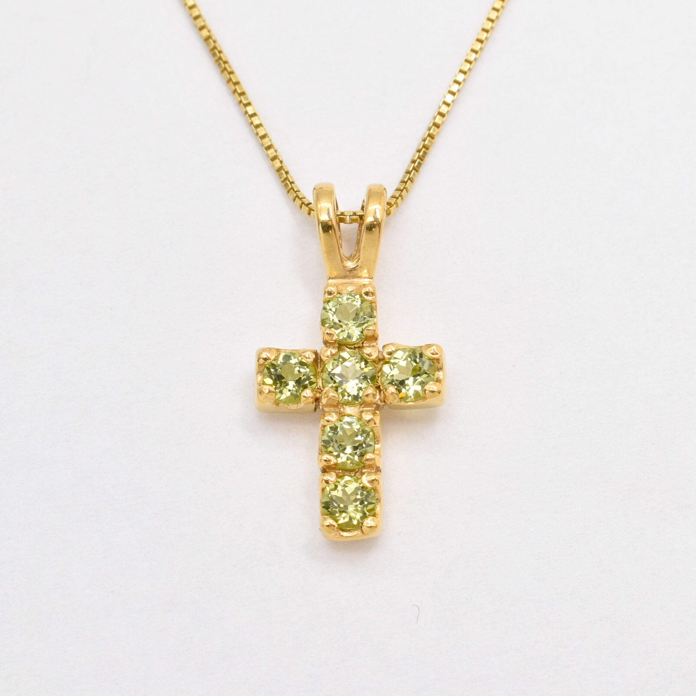 Peridot Cross Necklace - Gold Peridot - Green Gem NecklacePendant - made in 18k Gold Vermeil. Ideal for everyday wear and perfect for birthday gifting and special occasions.