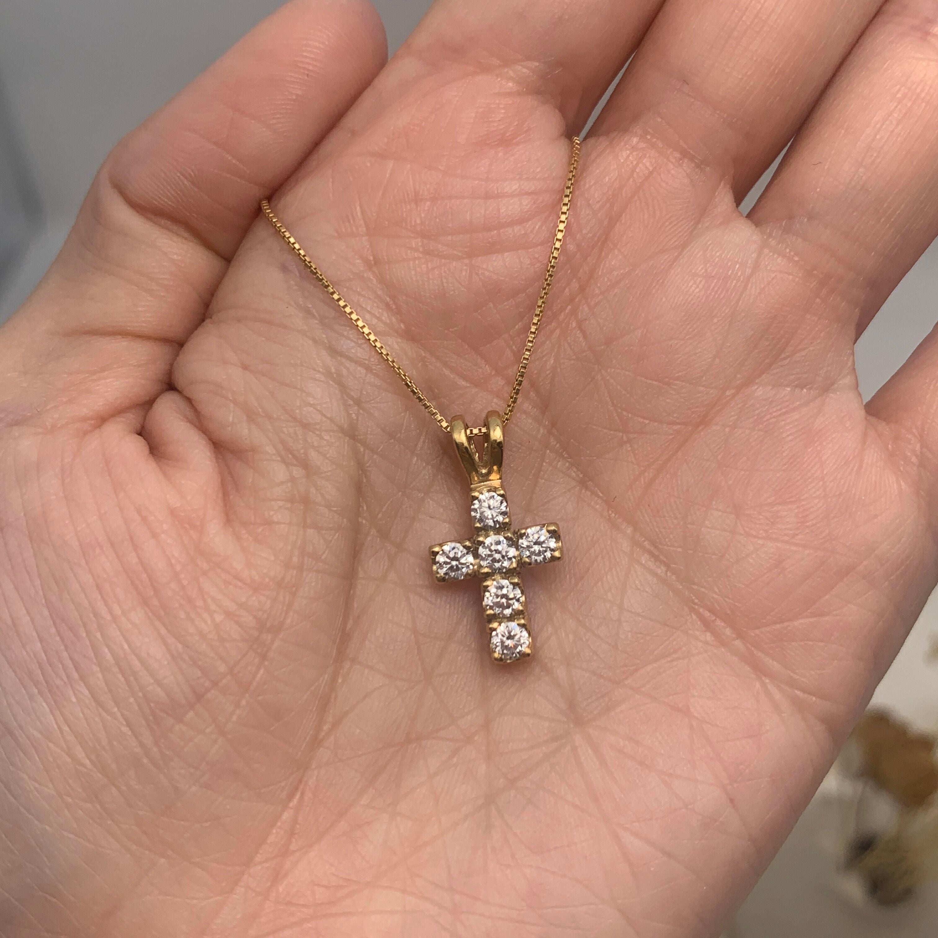 Diamond Cross Pendant - Gold DIamond Neckalce - Sparkly Christian Necklace