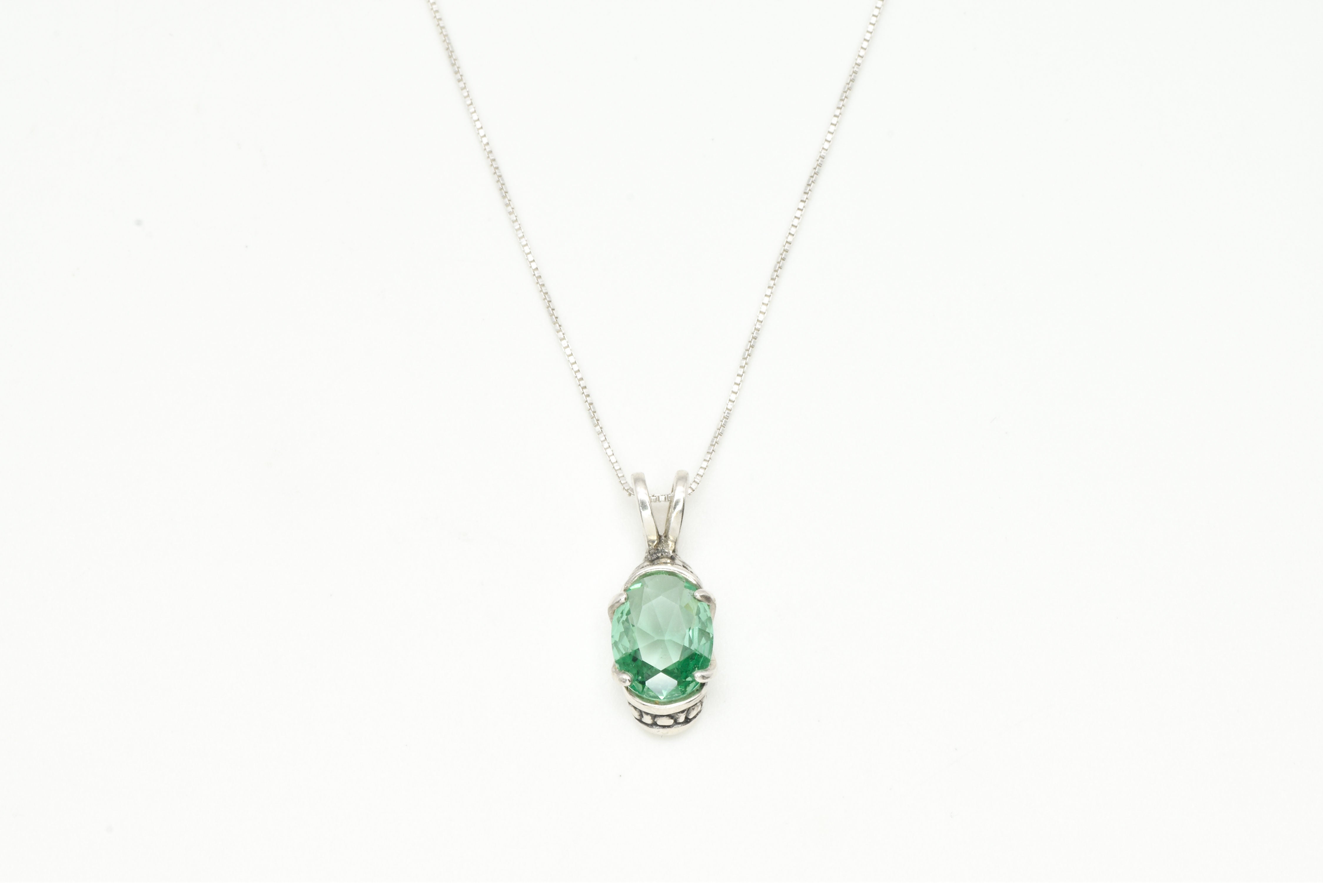 Created Emerald Pendant made in 925 Sterling Silver with Created Mint Emerald in Prong setting, May Birthstone gift idea, symbolizes, ideal for everyday wear and perfect for birthday gifting and special occasions.