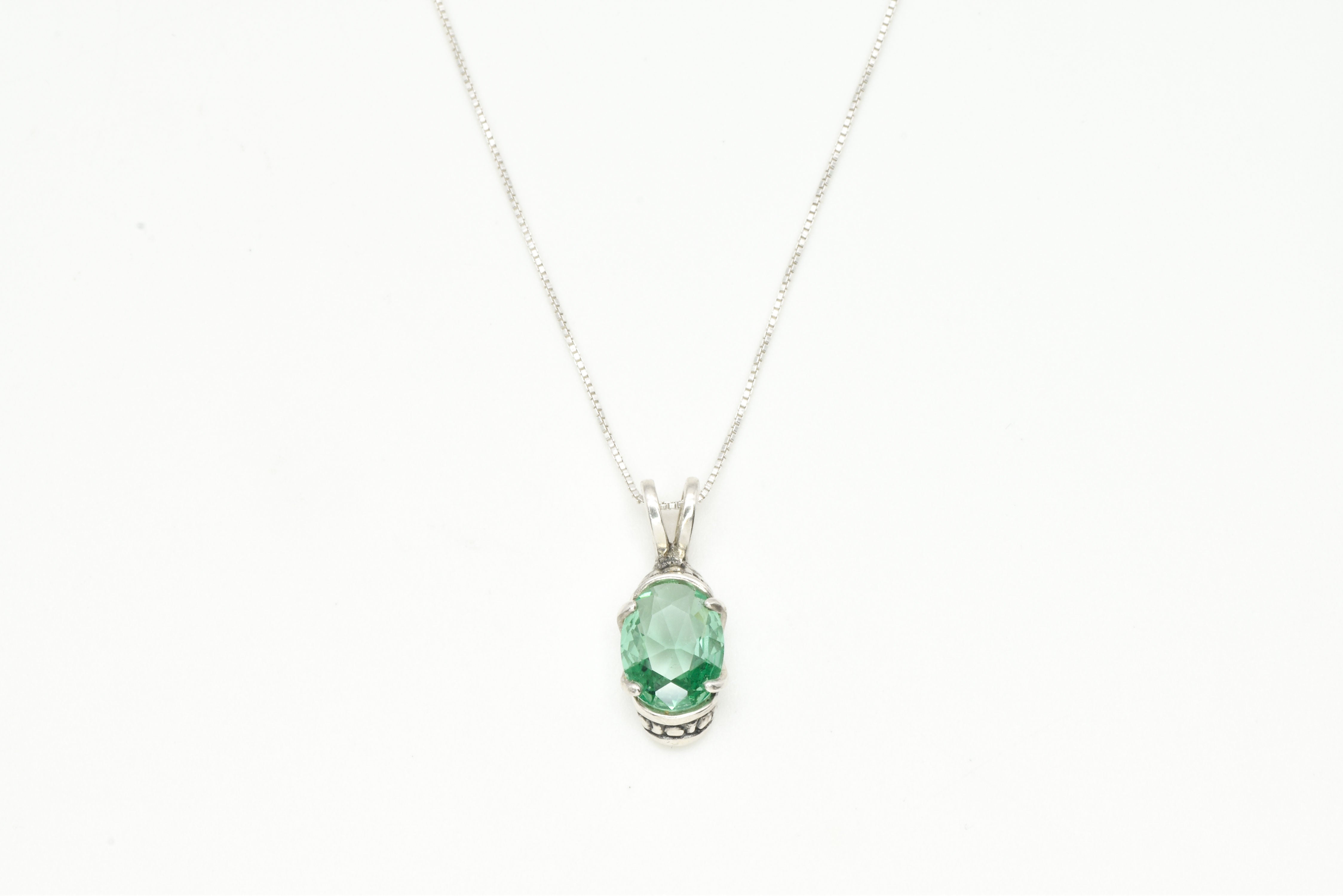 Mint Emerald Pendant, Created Mint Emerald Pendant, Green Solitaire Necklace