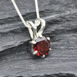 Dainty Garnet Pendant, January Birthstone Necklace, Round Red Garnet Pendant