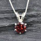 Dainty Garnet Pendant, January Birthstone Necklace, Round Red Garnet Pendant