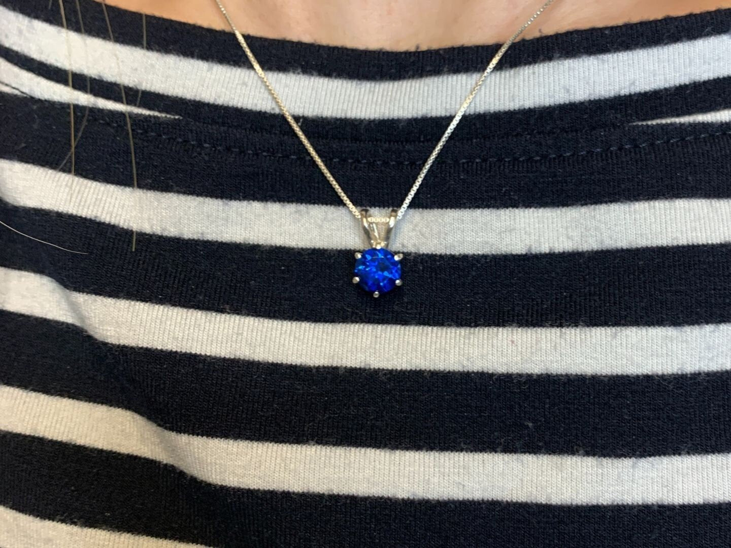 Sapphire Pendant in 925 Sterling Silver, Round Created Blue Sapphire, perfect for birthdays and special occasions.
