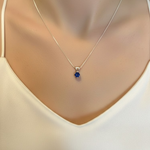 925 Sterling Silver Created Blue Sapphire Pendant in Solitaire setting, perfect birthday gift for September birthdays.