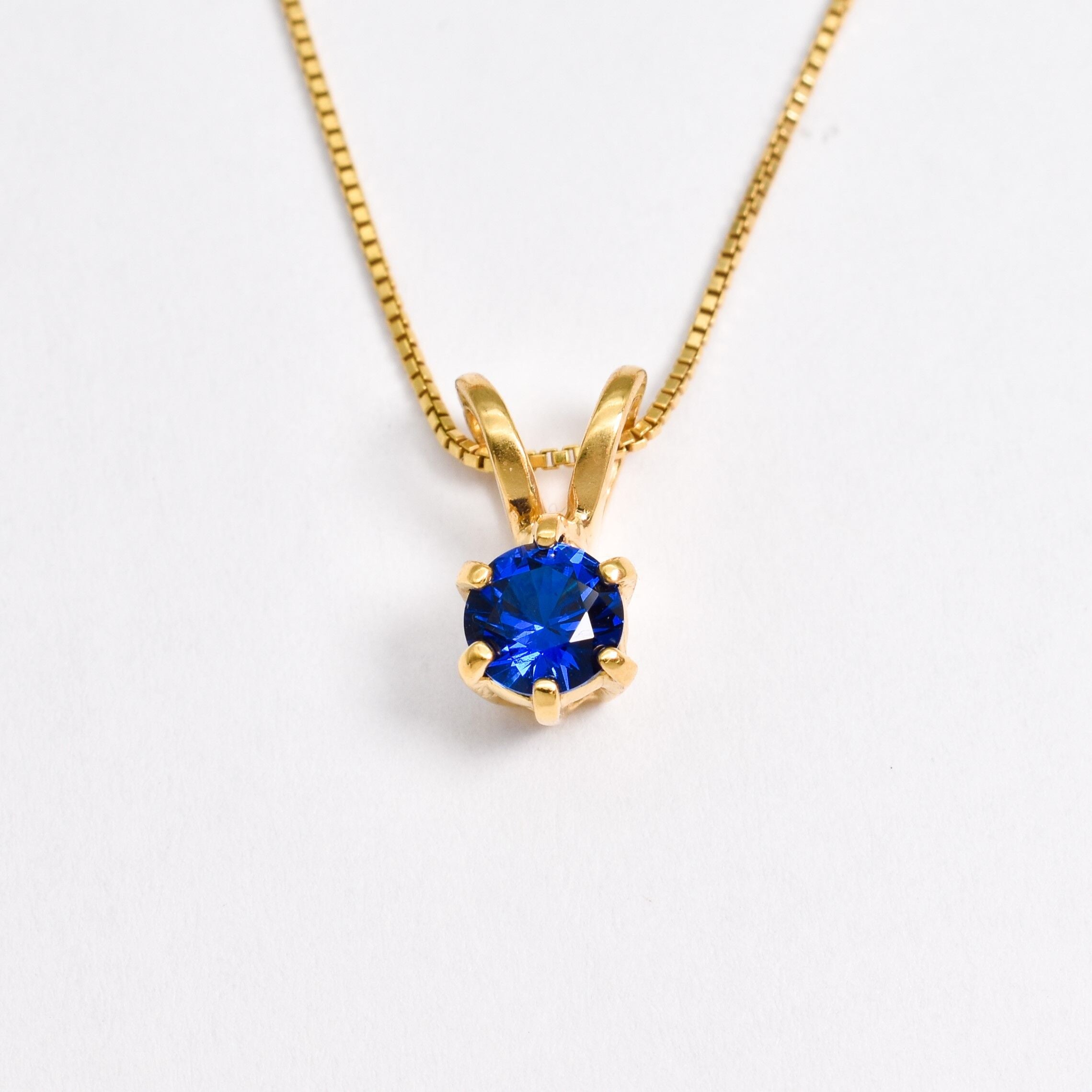 Solitaire Sapphire Pendant - Dainty Blue Necklace, September Birthstone Necklace