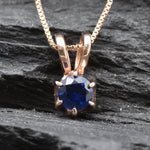 Created Sapphire Pendant made in Rose Gold Vermeil with Round Created Blue Sapphire in Solitaire setting, September Birthstone gift idea, symbolizes sincerity, truth, and faithfulness, ideal for everyday wear and perfect for birthday gifting and special occasions.