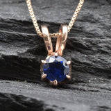Created Sapphire Pendant made in Rose Gold Vermeil with Round Created Blue Sapphire in Solitaire setting, September Birthstone gift idea, symbolizes sincerity, truth, and faithfulness, ideal for everyday wear and perfect for birthday gifting and special occasions.