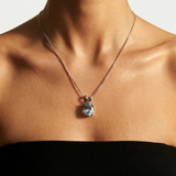 Aquamarine Necklace - Blue Oval Necklace -Silver Aqua Pendant