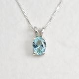 Gold Aquamarine Necklace - Blue Solitaire Pendant - Gift For Mom