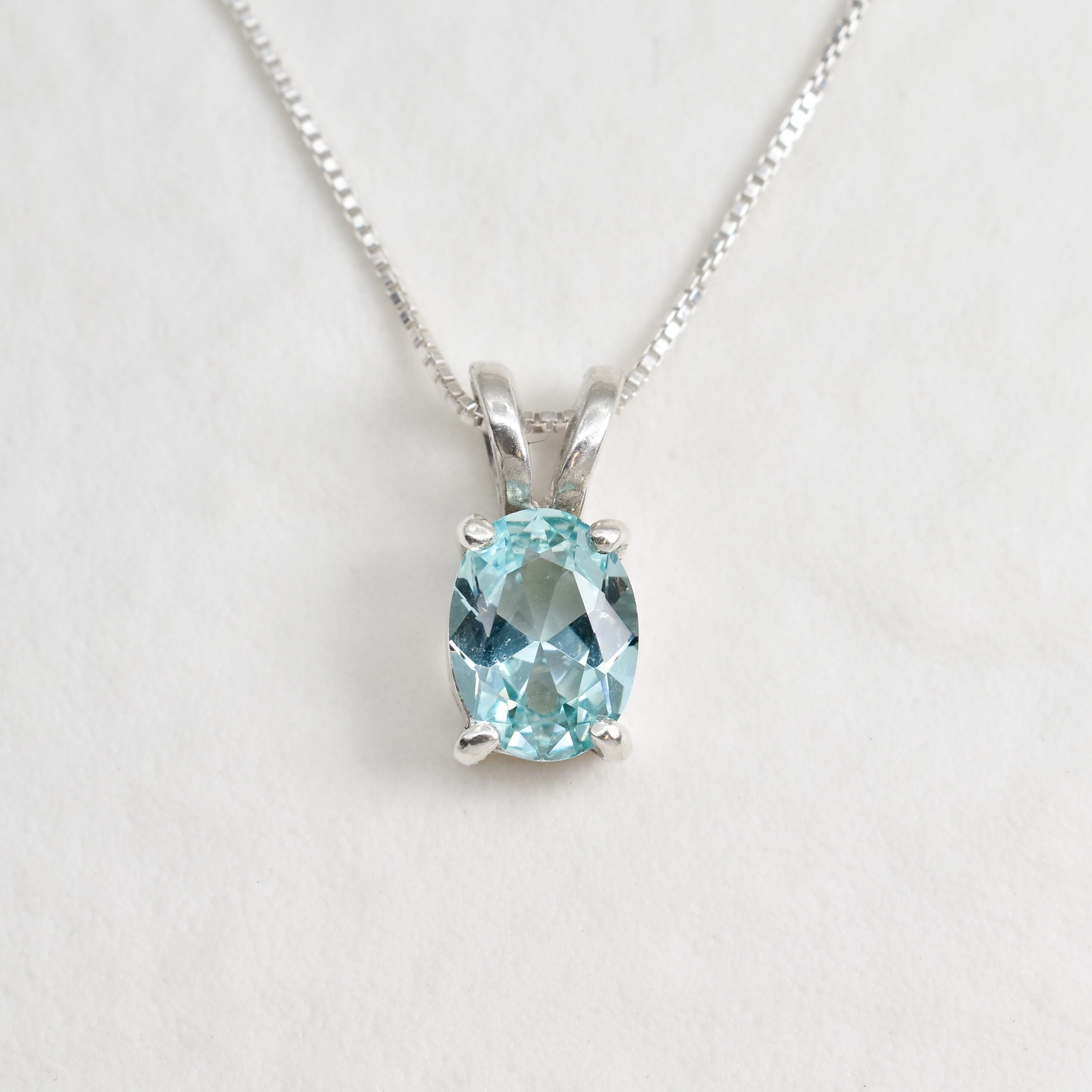 Gold Aquamarine Necklace - Blue Solitaire Pendant - Gift For Mom