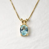 Gold Aquamarine Necklace - Blue Solitaire Pendant - Gift For Mom