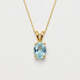 Gold Aquamarine Necklace - Blue Solitaire Pendant - Gift For Mom
