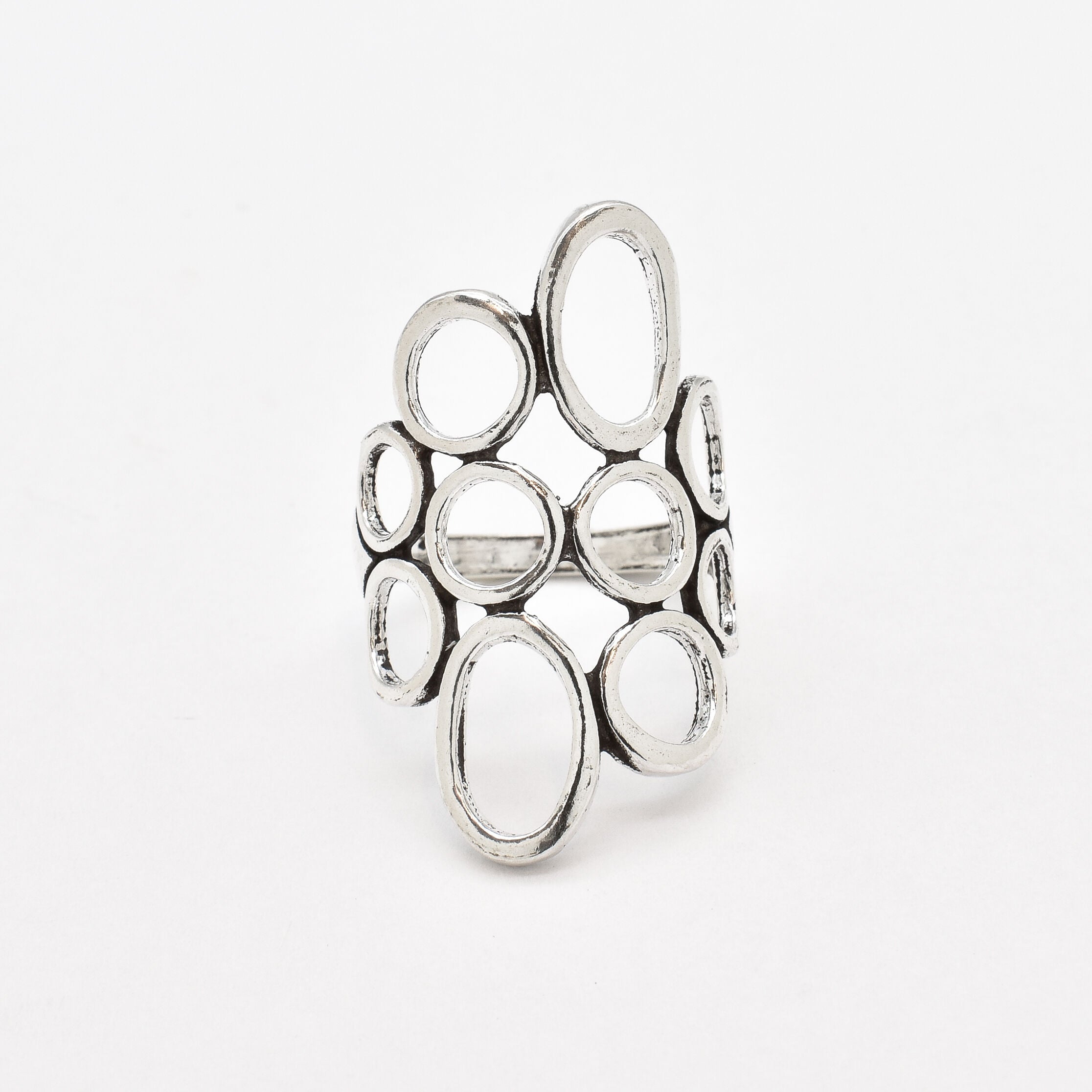 Large Bubble Ring, Artistic Ring, Retro Style Ring, Solid Silver Ring, Long Silver Ring, Unique Design Ring, Artisan Ring, Sterling Silver
