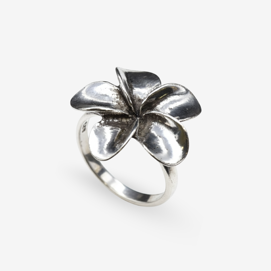 Large Silver Flower Ring - Hawaiian Flower Ring - Silver Flower Ring made in 925 Sterling Silver. Ideal for everyday wear and perfect for birthday gifting and special occasions.
