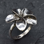 Large Silver Flower Ring, Hawaiian Flower Ring, Plumeria Ring, Large Petal Ring, Statement Flower Ring, Floral Ring, 925 Sterling Silver