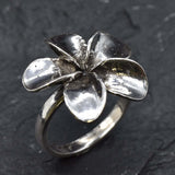 Large Silver Flower Ring, Hawaiian Flower Ring, Plumeria Ring, Large Petal Ring, Statement Flower Ring, Floral Ring, 925 Sterling Silver