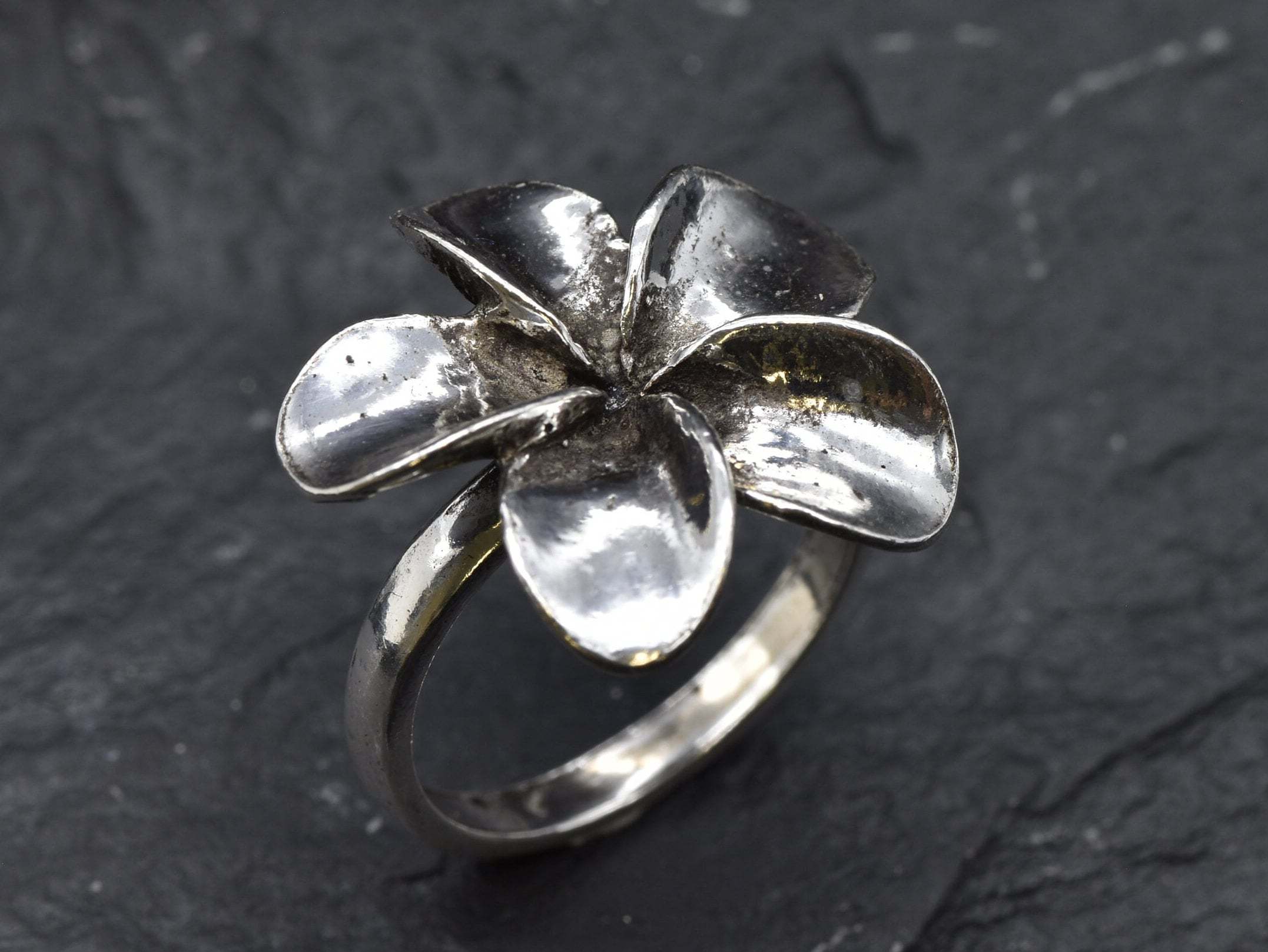 Large Silver Flower Ring, Hawaiian Flower Ring, Plumeria Ring, Large Petal Ring, Statement Flower Ring, Floral Ring, 925 Sterling Silver