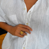 Gold Flower Ring - Large Plumeria Ring - Statement Hawaiian Ring