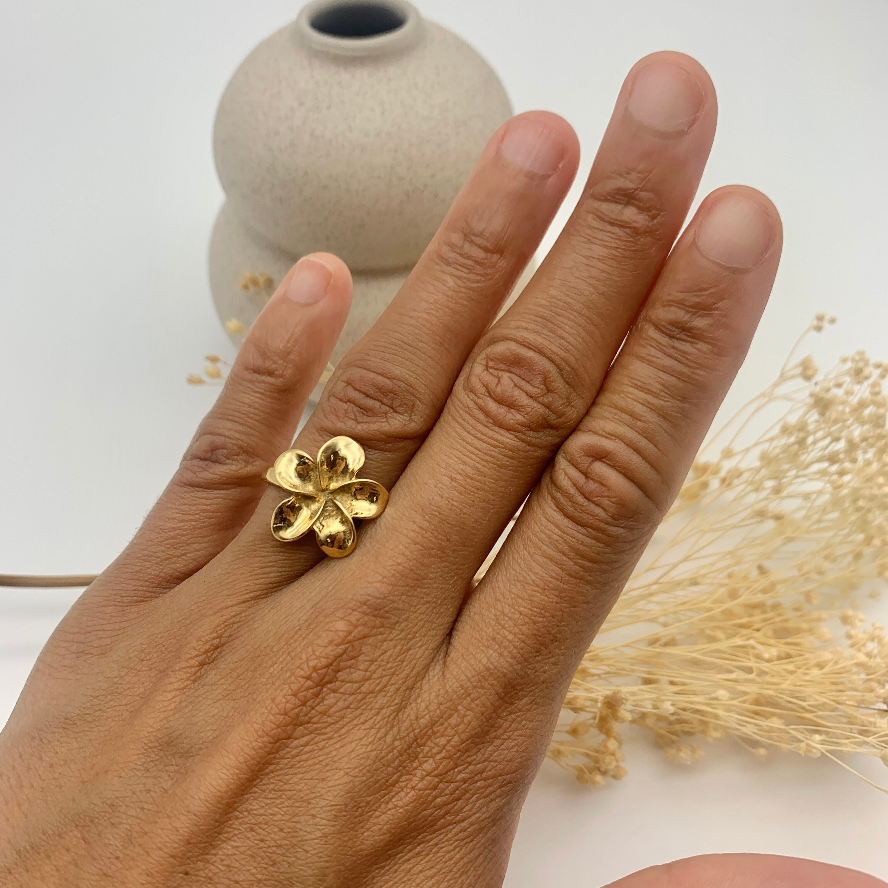 Large Silver Flower Ring, Hawaiian Flower Ring, Plumeria Ring, Large Petal Ring, Statement Flower Ring, Floral Ring, 925 Sterling Silver(1)