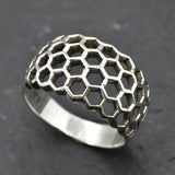 Silver Honeycomb Ring - Chunky Silver Ring  - Silver Artistic Ring