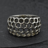 Silver Honeycomb Ring - Chunky Silver Ring  - Silver Artistic Ring