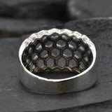 Silver Honeycomb Ring - Chunky Silver Ring  - Silver Artistic Ring