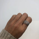 Silver Honeycomb Ring - Chunky Silver Ring  - Silver Artistic Ring